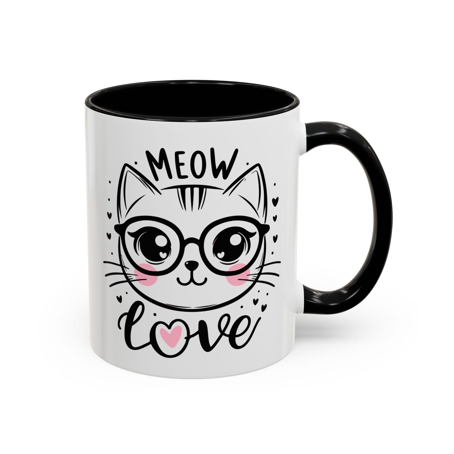 Meow Love - Accent Coffee Mug (11, 15 oz) - Double sided design - 3 colors 🩷🩵🖤