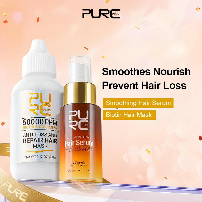 PURC Smoothing Hair Serum & Biotin Hair Mask Set